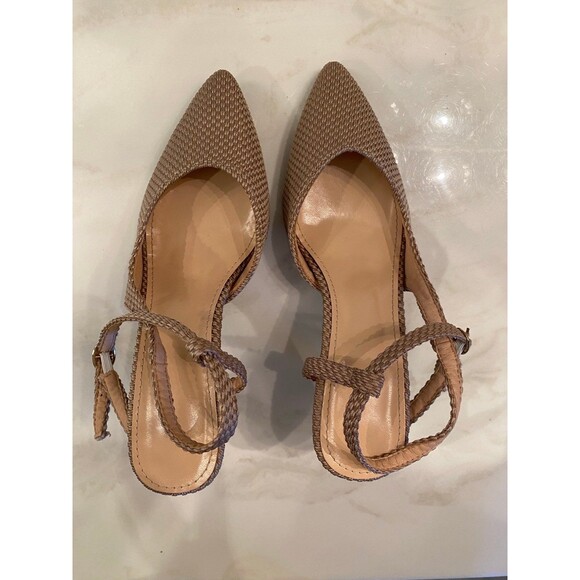 Women’s Shoe Pumps Size 8.5 Sling Back Woven Tan 3 1/4" heel Pointed Toe ?New - Picture 3 of 9